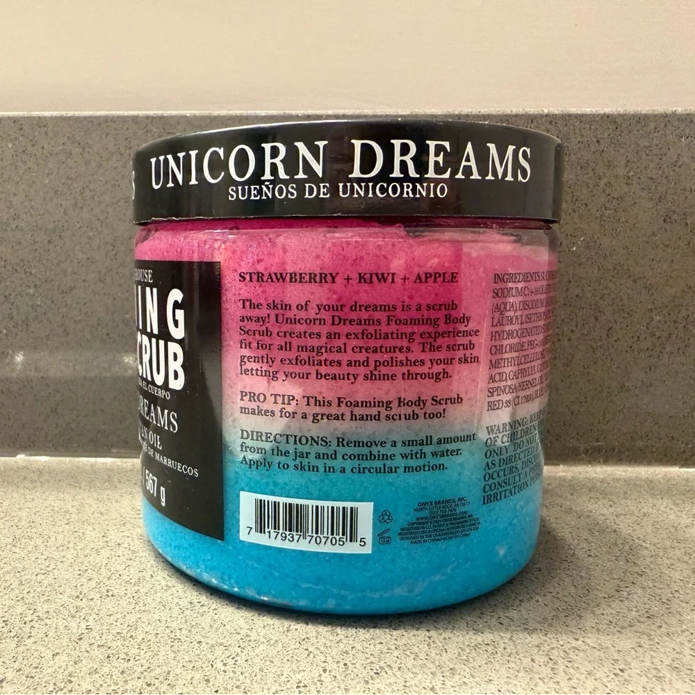 Onyx Bathhouse Unicorn Dreams Foaming Exfoliating Body Scrub Strawberry Kiwi